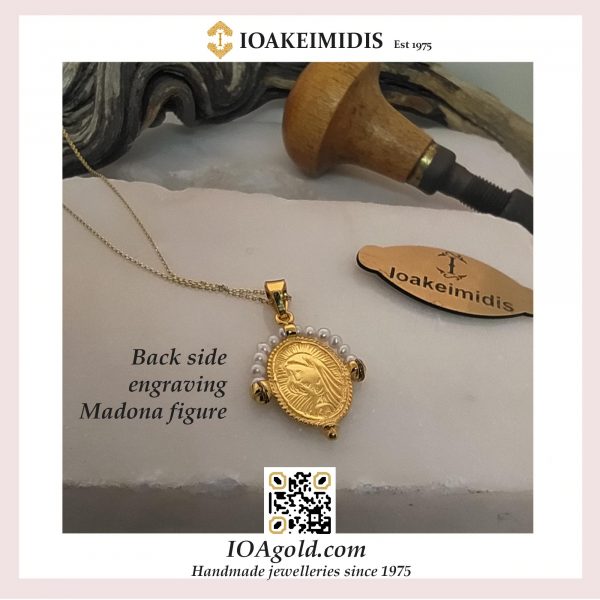 Byzantium pendant in solid gold14k with Pearls -no170