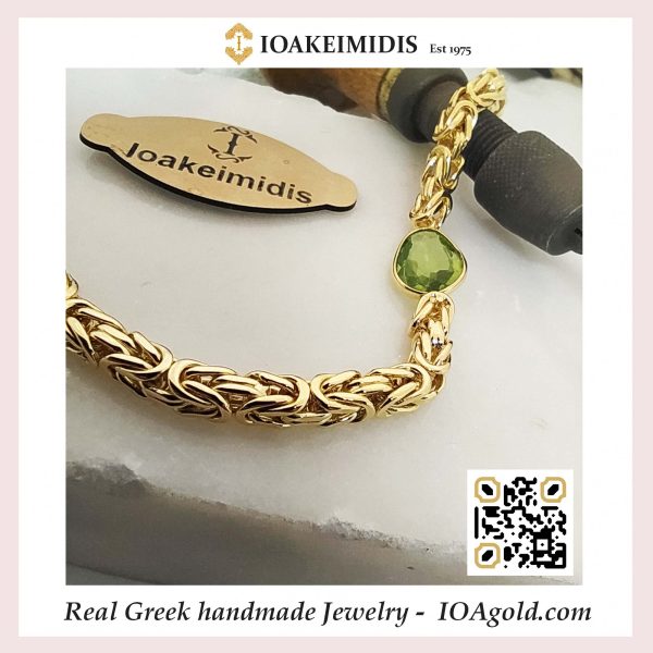 Byzantine bracelet with Peridot made by 14k solid gold- No 166