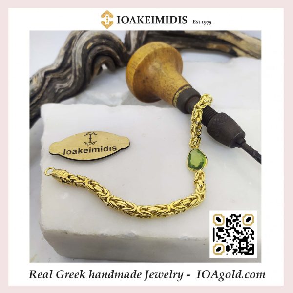 Byzantine bracelet with Peridot made by 14k solid gold- No 166