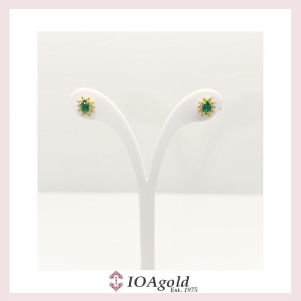 Yellow gold 14k Rosetta earrings – Green oval stone