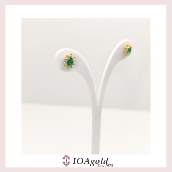 Yellow gold 14k Rosetta earrings – Green oval stone