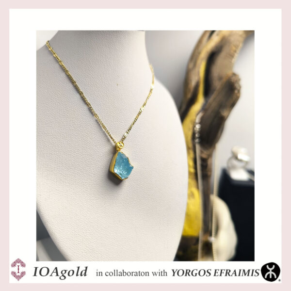 Blue Topaz rough stone gold pendant-efr.g14.pend.BT2
