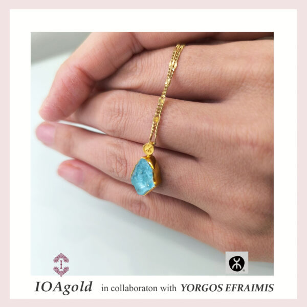 Blue Topaz rough stone gold pendant-efr.g14.pend.BT2