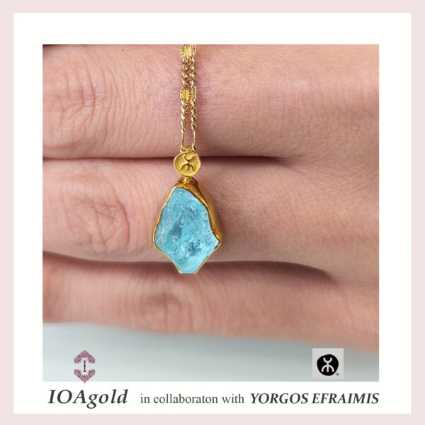 Blue Topaz rough stone gold pendant-efr.g14.pend.BT2