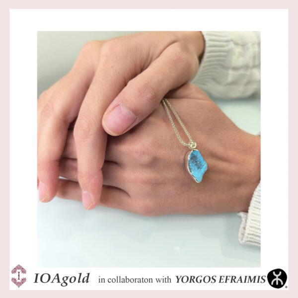 Blue Topaz rough stone silver pendant-efr.s.pend.BT2