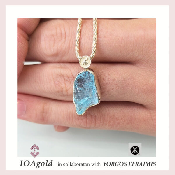 Blue Topaz rough stone silver pendant-efr.s.pend.BT2