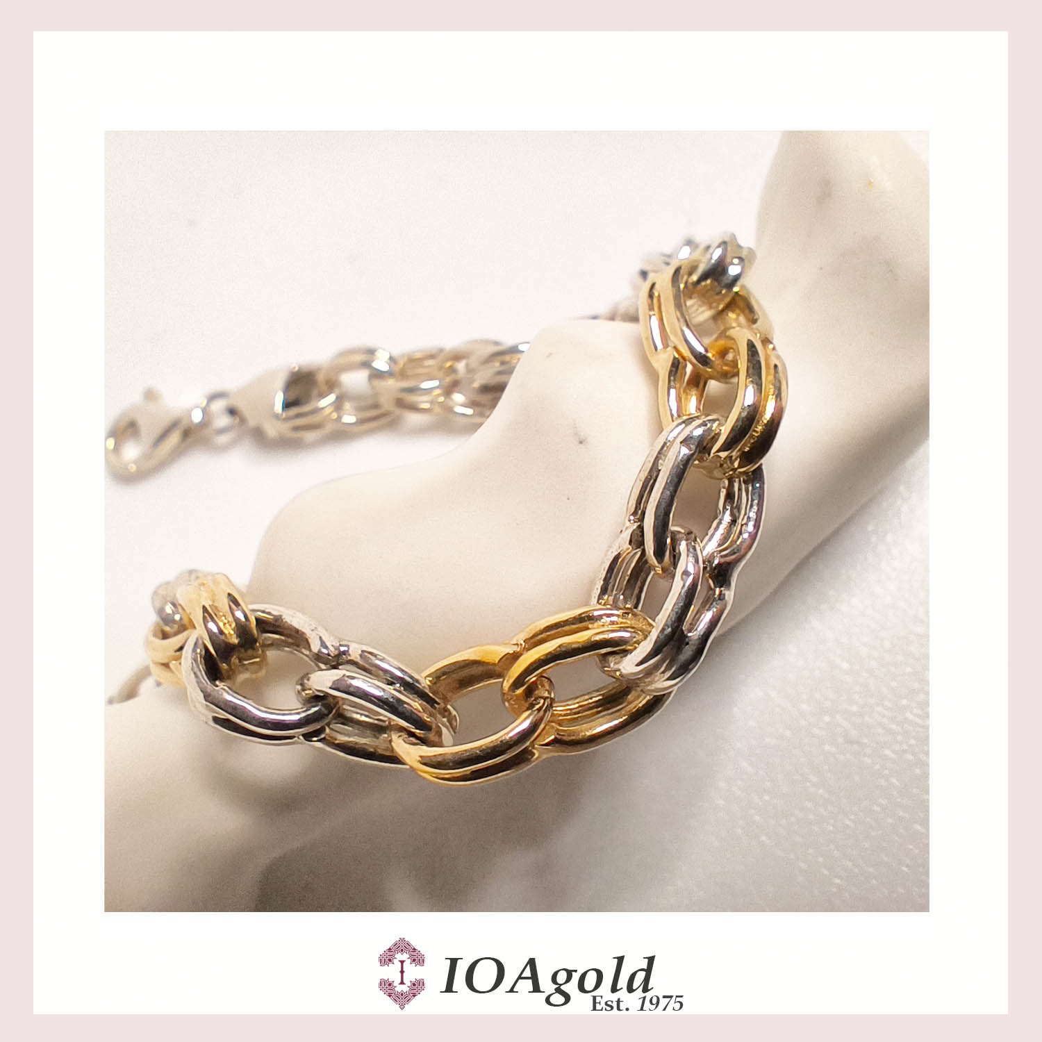 Garibaldi silver and Gold14k bracelet OVAL link flat polished a Garibaldi silver and Gold14k bracelet OVAL link flat polished a