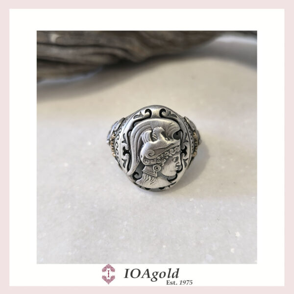 Goddess Athena figure silver ring