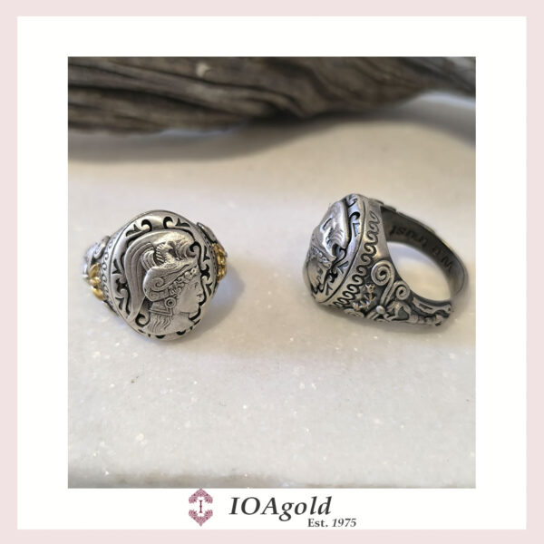 Goddess Athena figure silver ring