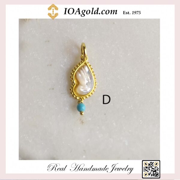 Angel wing gold pendant – mother of pearl and turquoise stone