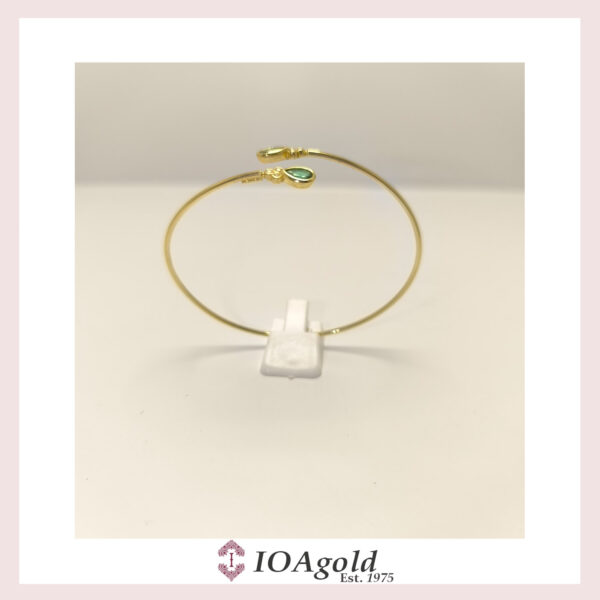 Gold 14k bracelet cuff  Green and white zirconia stones