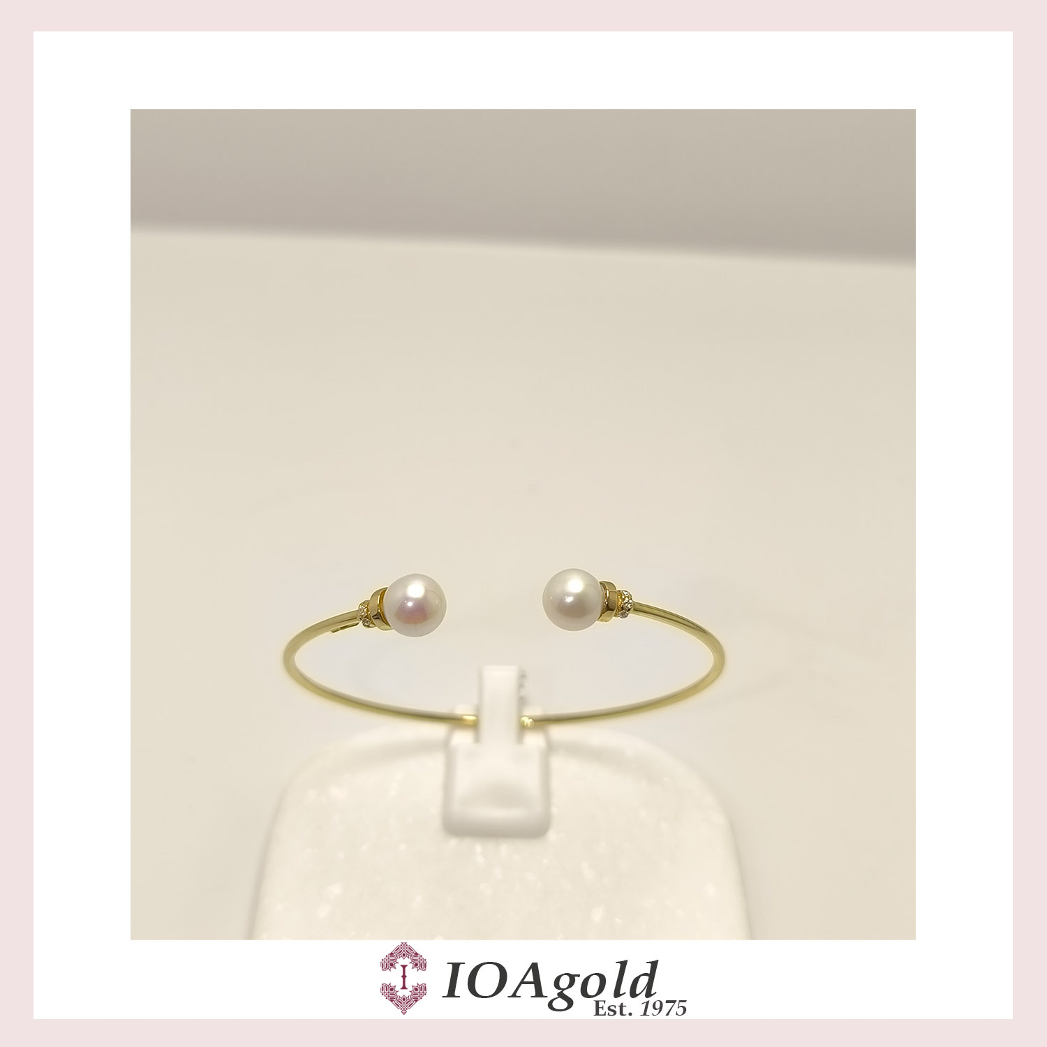 ioa-gold 14k cuff – Pearls and white zirconia stones b