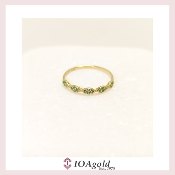 Gold ring 14k – petit sweet5 Green stones