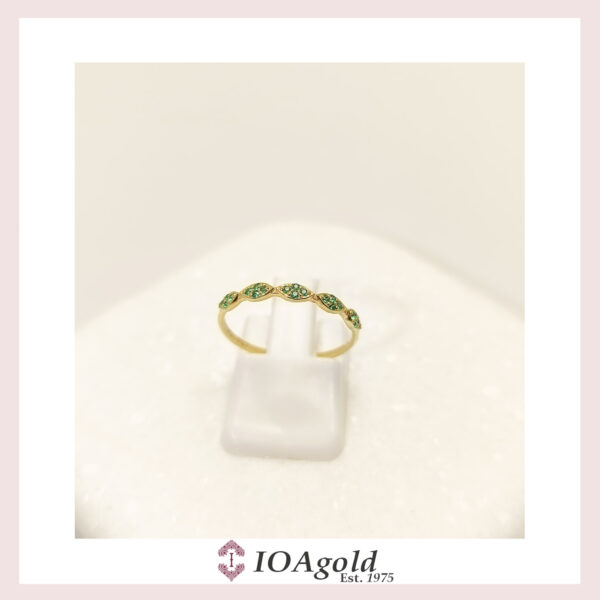 Gold ring 14k – petit sweet5 Green stones