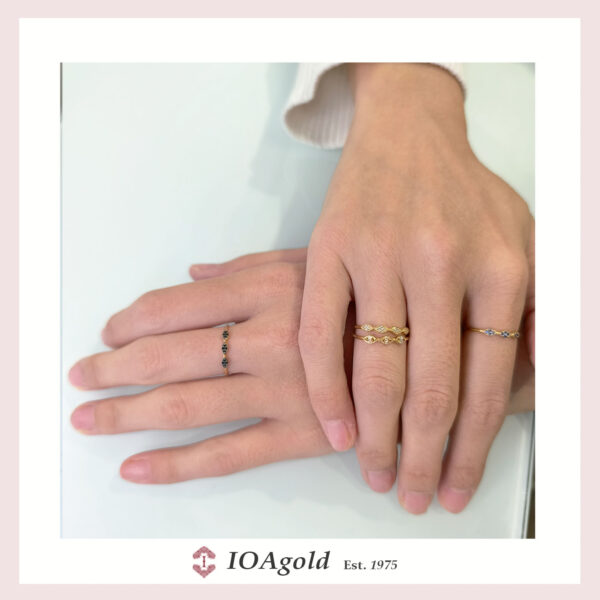 Gold ring 14k- petit sweet3 Black stones