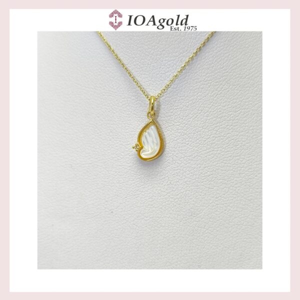 Gold pendant 14k with mother of pearl- Angel wing with diamond