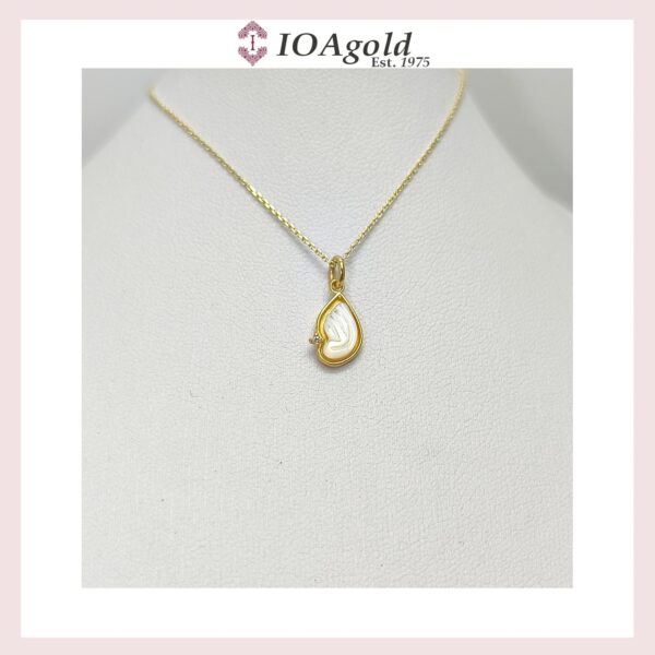 Gold pendant 14k with mother of pearl- Angel wing with diamond