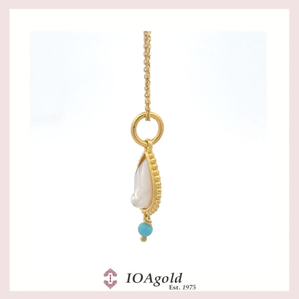 Gold pendant 14k with mother of pearl- Angel wing with turquoise bead