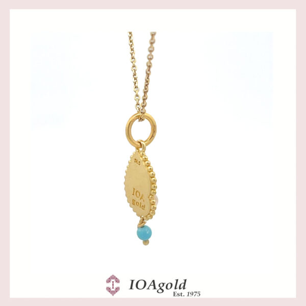 Gold pendant 14k with mother of pearl- Angel wing with turquoise bead